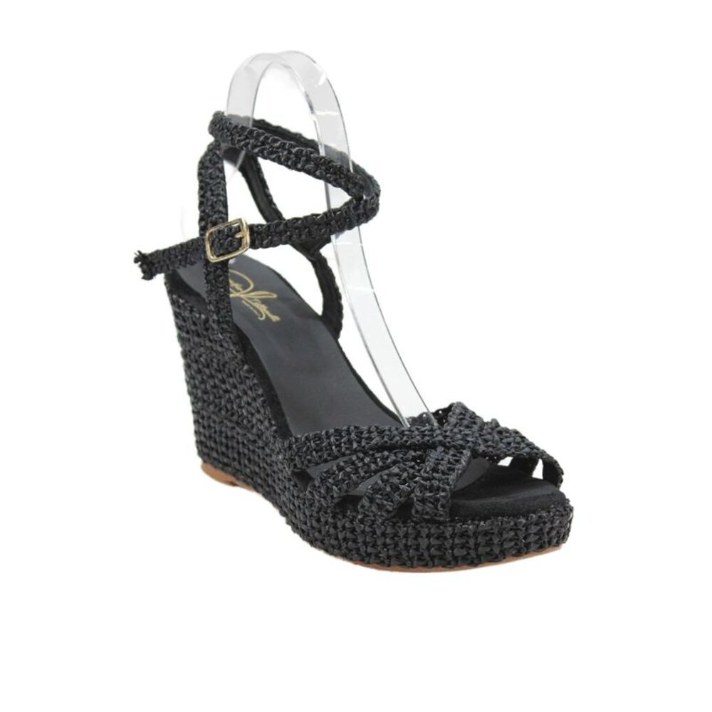 Jennifer Tattanelli Womens Woven Slingbacks Wedge Sandals Black Size 38.5 8.5